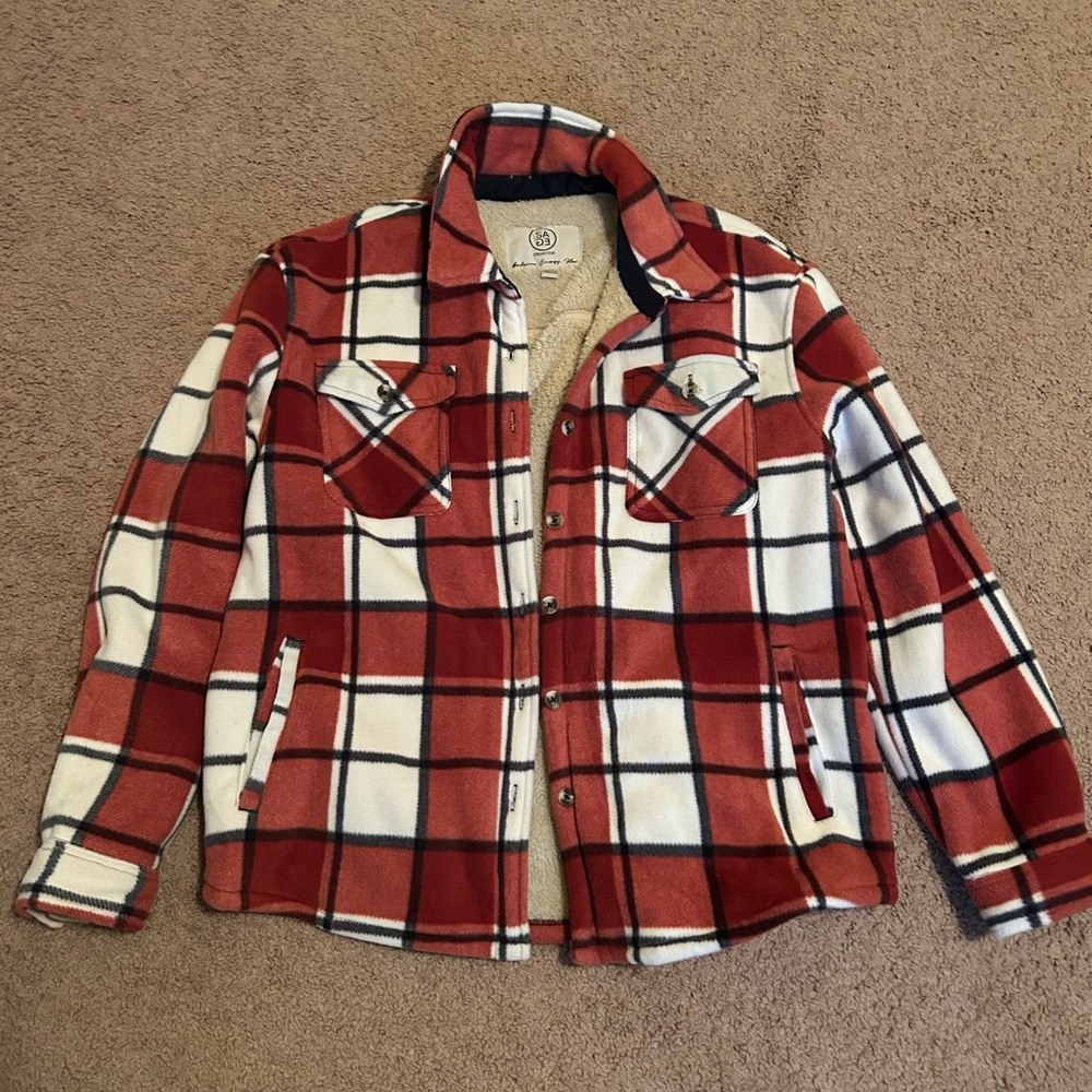Plaid Red and White Teddy Jacket